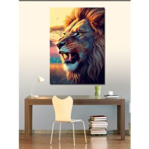 Kanvas Tablo Kükreyen Aslan Ve Manzara 50x70 cm
