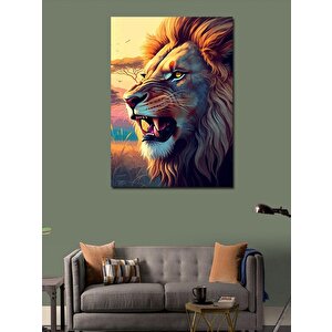 Kanvas Tablo Kükreyen Aslan Ve Manzara 70x100 cm
