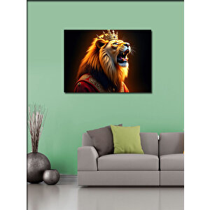 Kanvas Tablo Taç Giymiş Aslan Figürü 70x100 cm