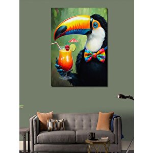 Kanvas Tablo Meyve Kokteyli Tutan Tukan 70x100 cm