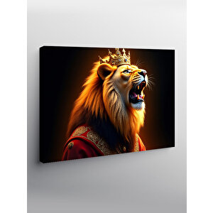 Kanvas Tablo Taç Giymiş Aslan Figürü 100x140 cm