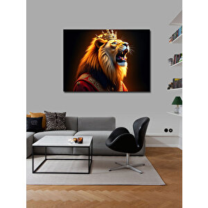 Kanvas Tablo Taç Giymiş Aslan Figürü 100x140 cm