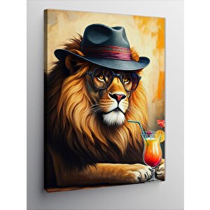Kanvas Tablo Şapkalı Aslan Ve İçecek 100x140 cm