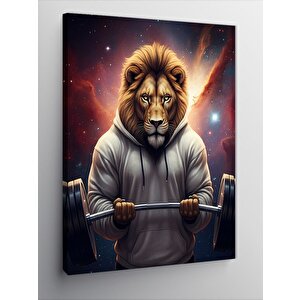 Kanvas Tablo Ağırlık Kaldıran Aslan 70x100 cm