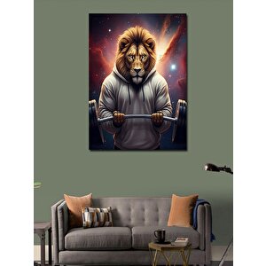 Kanvas Tablo Ağırlık Kaldıran Aslan 70x100 cm