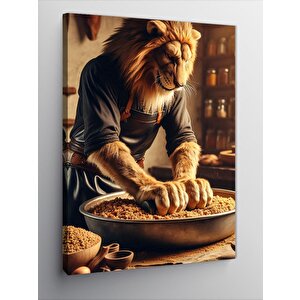 Kanvas Tablo Bulgur Yoğuran Açan Aslan 100x140 cm