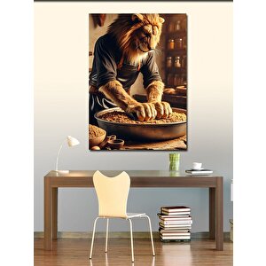 Kanvas Tablo Bulgur Yoğuran Açan Aslan 100x140 cm