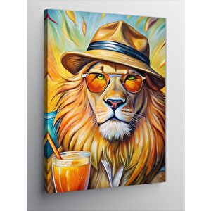 Kanvas Tablo Gözlük Takan Tropik Aslan 50x70 cm