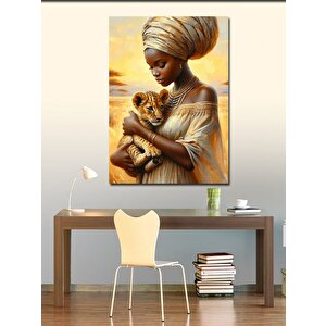 Kanvas Tablo Afrikalı Kadın Ve Aslan 100x140 cm