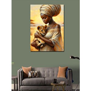 Kanvas Tablo Afrikalı Kadın Ve Aslan 100x140 cm