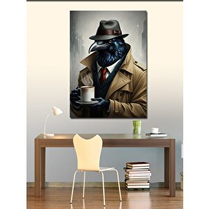 Kanvas Tablo Kahve İçen Dedektif Karga 70x100 cm
