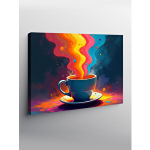 Kanvas Tablo Renkli Duman Çıkan Kahve Fincanı 50x70 cm