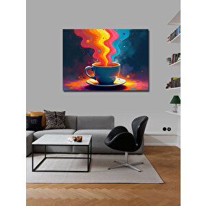 Kanvas Tablo Renkli Duman Çıkan Kahve Fincanı 50x70 cm