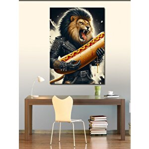 Kanvas Tablo Sosisli Tutan Deri Ceketli Aslan 70x100 cm