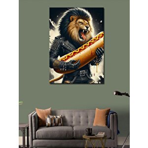 Kanvas Tablo Sosisli Tutan Deri Ceketli Aslan 70x100 cm