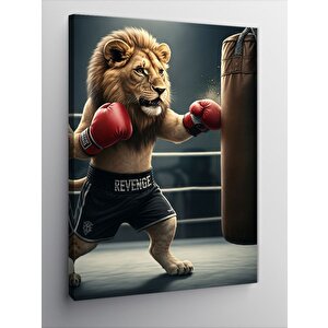 Kanvas Tablo Boks Torbasına Vuran Aslan 100x140 cm