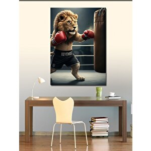 Kanvas Tablo Boks Torbasına Vuran Aslan 100x140 cm