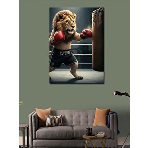 Kanvas Tablo Boks Torbasına Vuran Aslan 100x140 cm