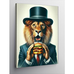 Kanvas Tablo Burger Yiyen Takım Elbiseli Aslan 50x70 cm