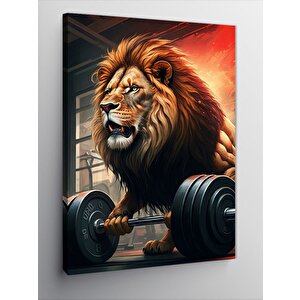 Kanvas Tablo Ağırlık Kaldıran Aslan 70x100 cm
