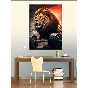 Kanvas Tablo Ağırlık Kaldıran Aslan 70x100 cm