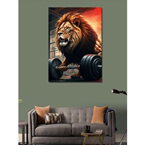 Kanvas Tablo Ağırlık Kaldıran Aslan 70x100 cm