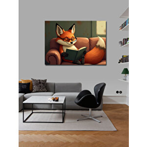 Kanvas Tablo Kitap Okuyan Tilki Figürü 70x100 cm