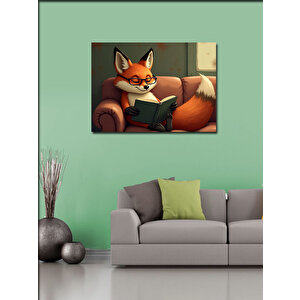 Kanvas Tablo Kitap Okuyan Tilki Figürü 70x100 cm