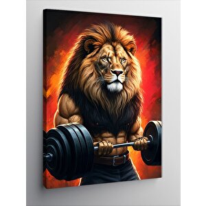 Kanvas Tablo Ağırlık Kaldıran Aslan 70x100 cm