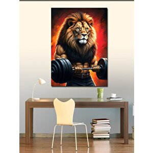Kanvas Tablo Ağırlık Kaldıran Aslan 70x100 cm