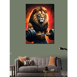 Kanvas Tablo Ağırlık Kaldıran Aslan 70x100 cm