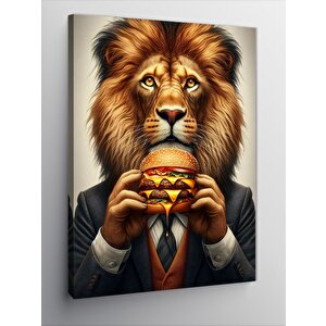 Kanvas Tablo Hamburger Yiyen Aslan 50x70 cm