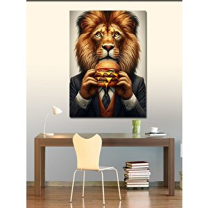 Kanvas Tablo Hamburger Yiyen Aslan 50x70 cm