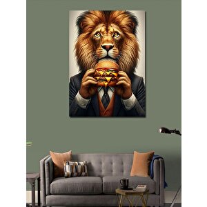 Kanvas Tablo Hamburger Yiyen Aslan 50x70 cm