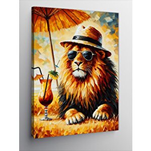 Kanvas Tablo Şapkalı Tatil Aslanı 50x70 cm