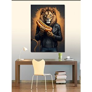 Kanvas Tablo Hotdog Tutan Aslan 50x70 cm