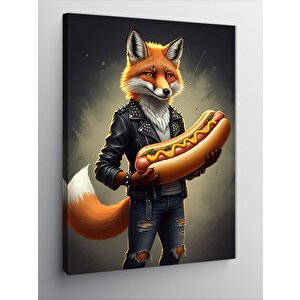 Kanvas Tablo Hotdog Tutan Tilki 70x100 cm