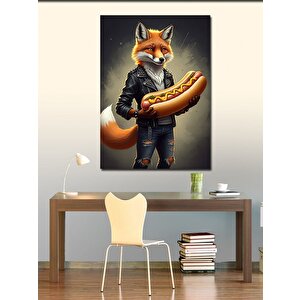 Kanvas Tablo Hotdog Tutan Tilki 70x100 cm