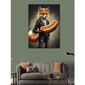 Kanvas Tablo Hotdog Tutan Tilki 70x100 cm