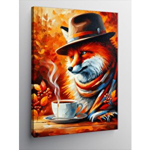 Kanvas Tablo Şapkalı Tilki Ve Kahve 100x140 cm