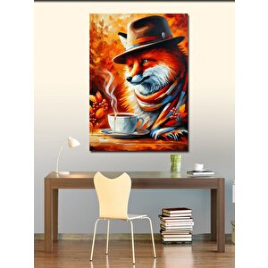Kanvas Tablo Şapkalı Tilki Ve Kahve 100x140 cm