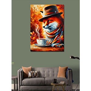 Kanvas Tablo Şapkalı Tilki Ve Kahve 100x140 cm