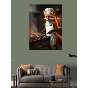 Kanvas Tablo Şiş Kebap Yapan Tilki 50x70 cm