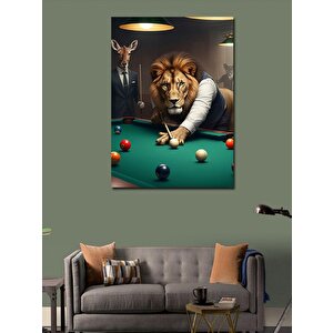 Kanvas Tablo Bilardo Oynayan Aslan Ve Geyik 100x140 cm