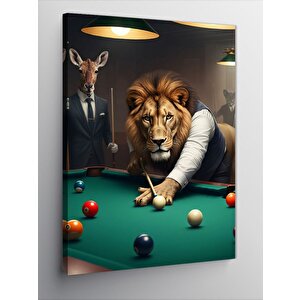 Kanvas Tablo Bilardo Oynayan Aslan Ve Geyik 70x100 cm