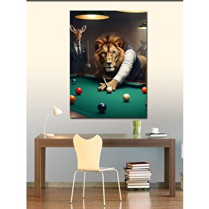 Kanvas Tablo Bilardo Oynayan Aslan Ve Geyik 70x100 cm