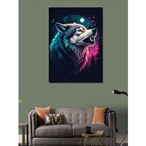 Kanvas Tablo Gece Uluyan Kurt 50x70 cm