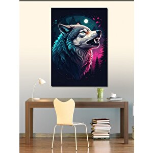 Kanvas Tablo Gece Uluyan Kurt 100x140 cm