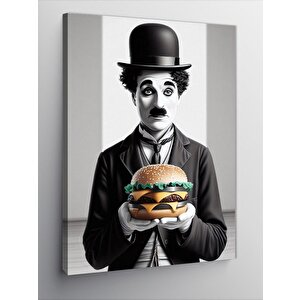 Kanvas Tablo Charlie Chaplin Ve Hamburger 50x70 cm
