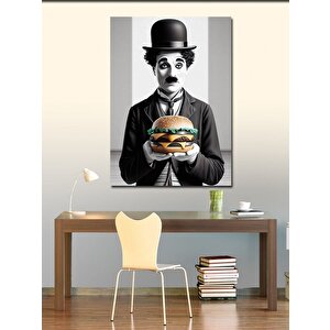 Kanvas Tablo Charlie Chaplin Ve Hamburger 50x70 cm